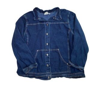 HOT COTTON JEAN Jacket blue denim 2X buttonn front w pockets long sleeve